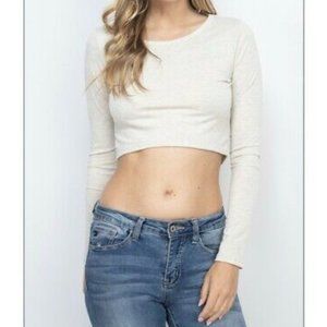 NEW! So Cute Long Sleeve Crop Top Tee T-Shirt in Oatmeal